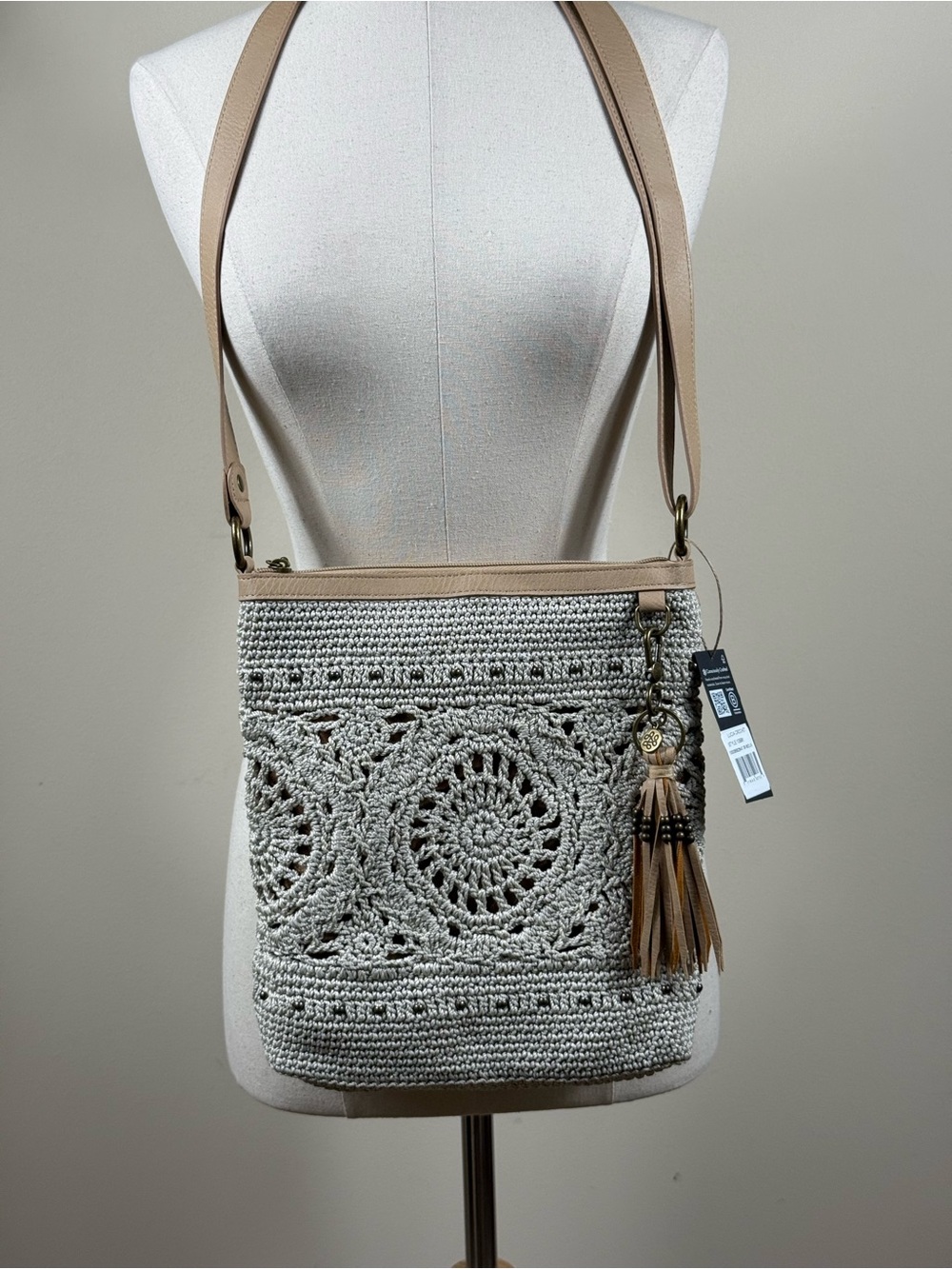 The Sak Lucia Crochet Crossbody Bag Natural Medallion Boho NWT